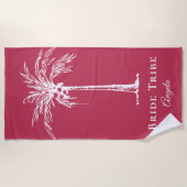 Bride Tribe Magenta White Palm Tree Aangepast Strandlaken (Voorkant)