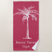 Bride Tribe Magenta White Palm Tree Aangepast Strandlaken (Voorkant)