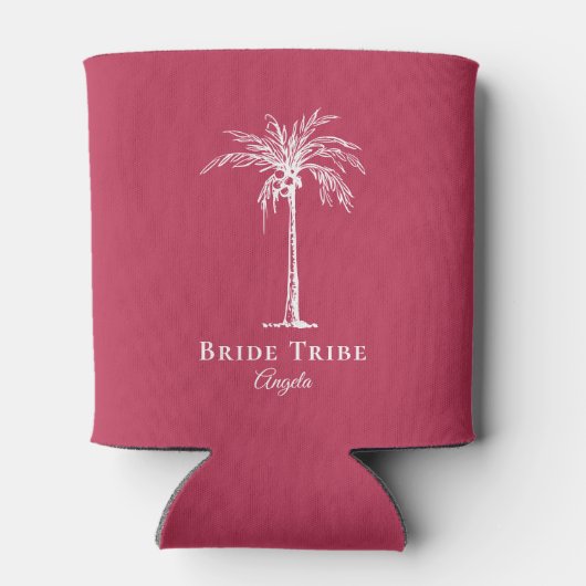 Bride Tribe Modern Magenta White Palm Tree Aangepa Blikjeskoeler (Achterkant)