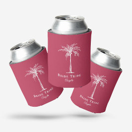 Bride Tribe Modern Magenta White Palm Tree Aangepa Blikjeskoeler