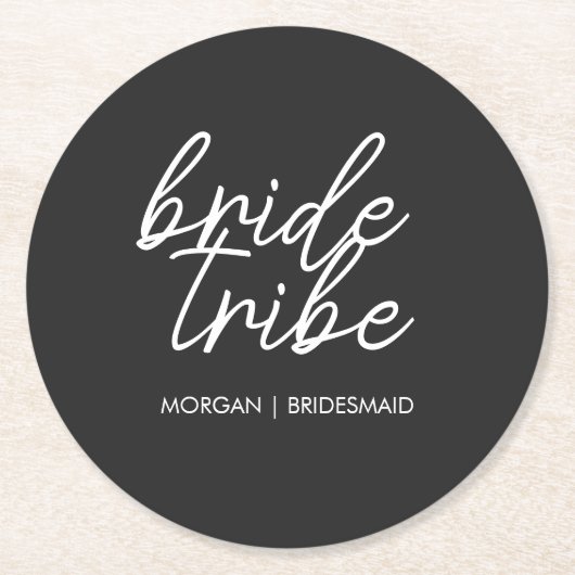 Bride Tribe | Moderne Bruidsmeisjes Bachelorette F Ronde Kartonnen Onderzetter (Voorkant)