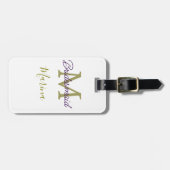 Bride tribe monogram bridal shower simple golden p bagagelabel (Voorkant horizontaal)
