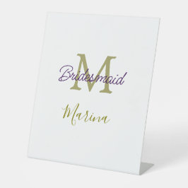 Bride tribe monogram bridal shower simple golden p reclamebord met voetstuk