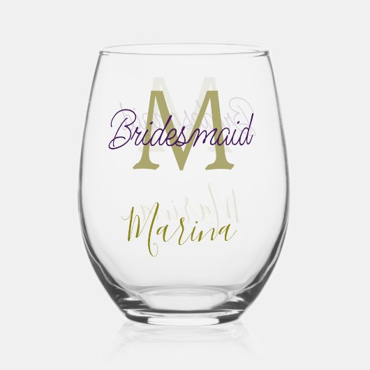Bride tribe monogram bridal shower simple golden p wijnglas zonder voet (Achterkant)