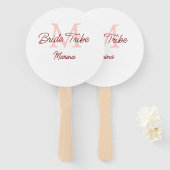 Bride Tribe monogram rood vrijgezellenfeest eenvou Handwaaier (Voorkant en achterkant)