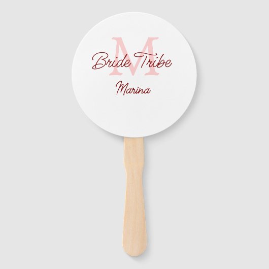 Bride Tribe monogram rood vrijgezellenfeest eenvou Handwaaier (Voorkant)