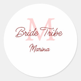 Bride Tribe monogram rood vrijgezellenfeest eenvou Ronde Sticker