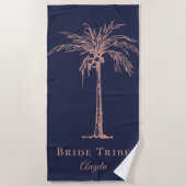 Bride Tribe Navy Blue Roos Gold Palm - Aangepast Strandlaken (Voorkant)