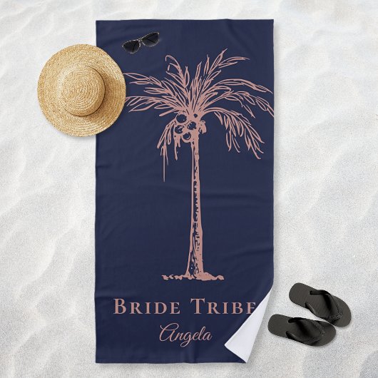Bride Tribe Navy Blue Roos Gold Palm - Aangepast Strandlaken