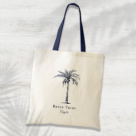 Bride Tribe Navy Blue Tropical Palm Tree (aangepas Tote Bag