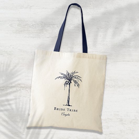 Bride Tribe Navy Blue Tropical Palm Tree (aangepas Tote Bag