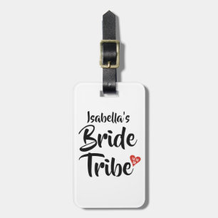 Bride Tribe Red Date Heart gepersonaliseerd Bagagelabel