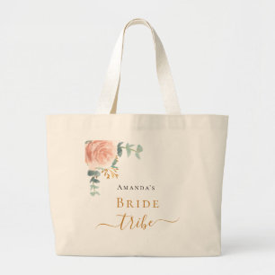 Bride tribe roos goudflorale eucalyptusgroen grote tote bag