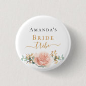 Bride tribe roos goudflorale eucalyptusgroen ronde button 3,2 cm (Voorkant)