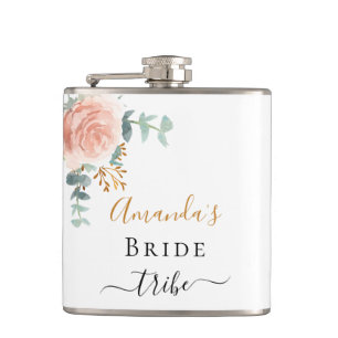 Bride tribe roze florale eucalyptus bachelorette heupfles