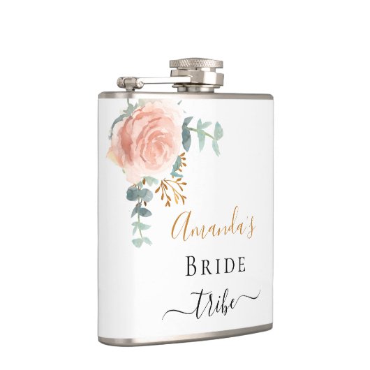 Bride tribe roze florale eucalyptus bachelorette heupfles (Rechts)