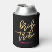 Bride Tribe Script Black/Gold/Hot Pink personalise Blikjeskoeler (Blikje Voorkant)