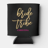Bride Tribe Script Black/Gold/Hot Pink personalise Blikjeskoeler (Voorkant)