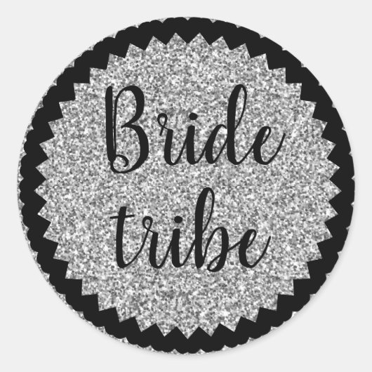 Bride Tribe Silver Glitter Classic Round Sticker (Voorkant)