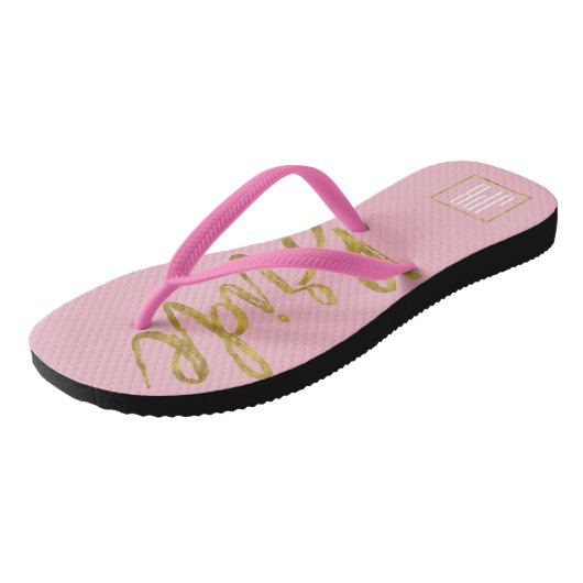 Bride Tribe Teenslippers met Monogram Typografie (Schuin)