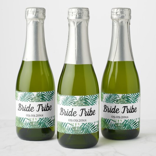 Bride Tribe Tropical Palm Leaf Bachelorette Sparkling Wijnetiket (Flessen)