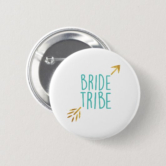 {Bride Tribe} Turquoise & Gold Ronde Button 5,7 Cm (Voorkant /achterkant)