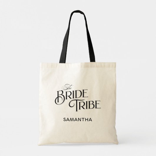 Bride Tribe Zwart Script Aangepaste bruidsmeisje Tote Bag (Achterkant)