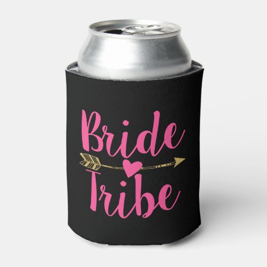 Bride Tribe | Zwart/warm roze Blikjeskoeler (Blikje Voorkant)