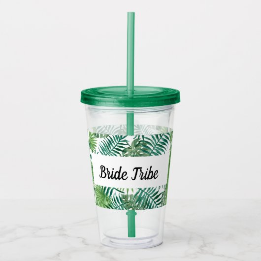 Bride Tropische Palm Leaf Bachelorette White Acryl Drinkbeker (Voorkant)