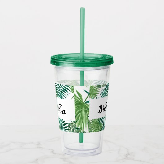 Bride Tropische Palm Leaf Bachelorette White Acryl Drinkbeker (Rechts)