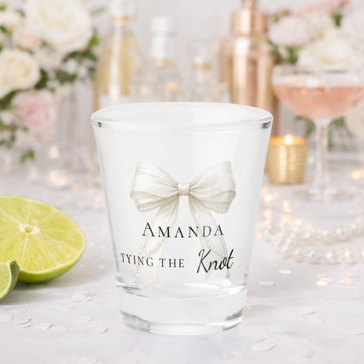 Bride tying the knot ivory bow Bachelorette Shot Glas