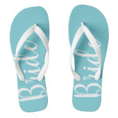 Bride Typography Blue Wedding Teenslippers (Voetbed)