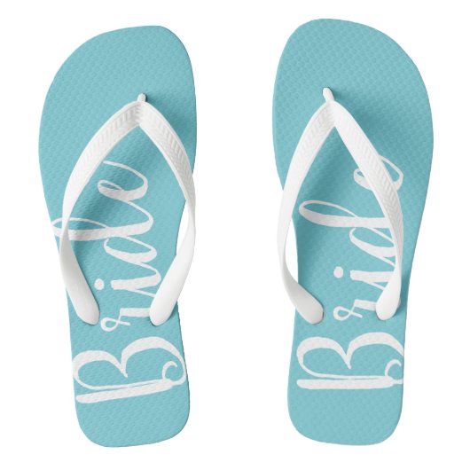 Bride Typography Blue Wedding Teenslippers (Voetbed)
