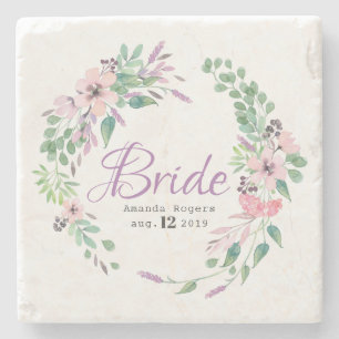 Bride Typography Colorful Spellbound Floral Wreath Stenen Onderzetter