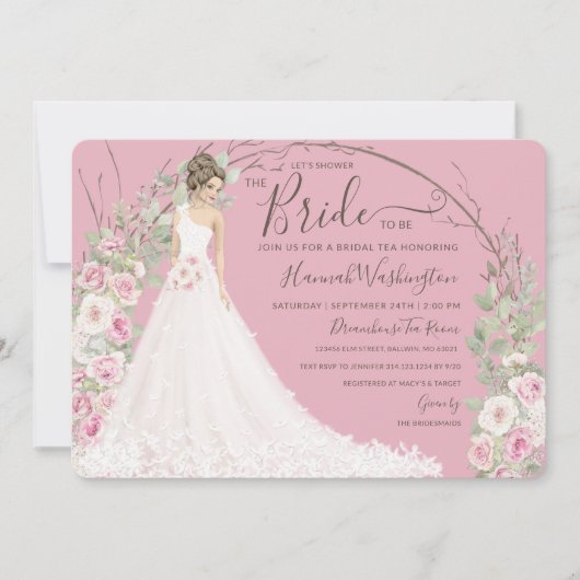 Bride van de Witte Dress Bridal Tea Shower Kaart (Voorkant)