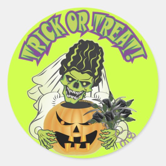 Bride van Frankenstein Skull Ronde Sticker (Voorkant)