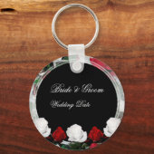 Bride van witte en rode rozen en bruinbruidbruinko sleutelhanger (Voorkant)