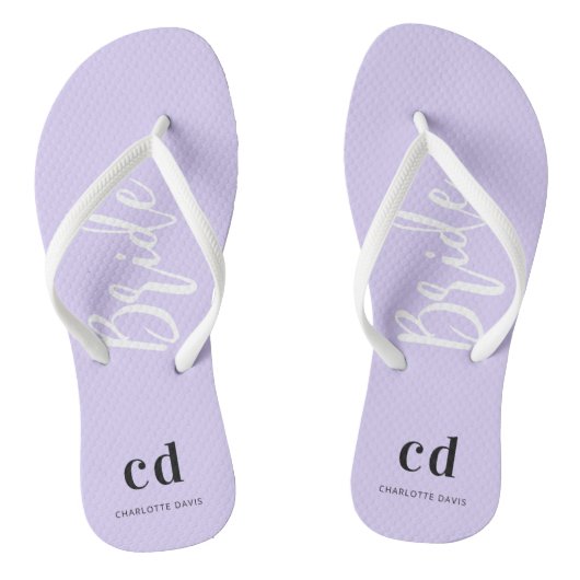 Bride violet lavender monogram initiaal name teenslippers (Voetbed)