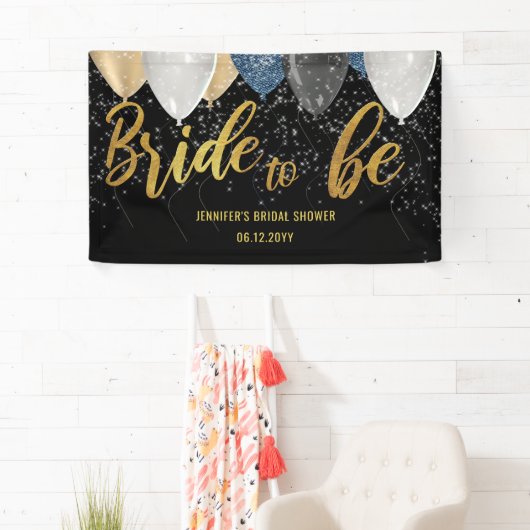 Bride voor ballonnen Denim Black Vrijgezellenfeest Spandoek (Insitu)
