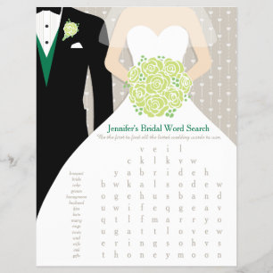 Bride Vrijgezellenfeest Word Search Game groene ju Flyer