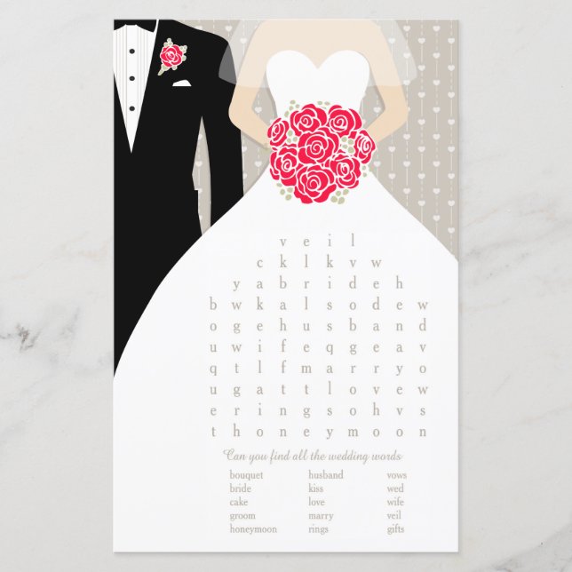 Bride Vrijgezellenfeest word search game red jurk (Voorkant)