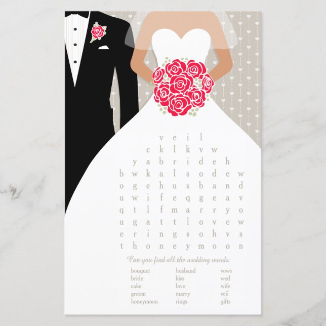 Bride Vrijgezellenfeest word search game red jurk (Voorkant)