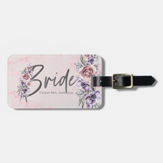 Bride waterverf Floral Specialized roos Marble Bagagelabel (Voorkant horizontaal)