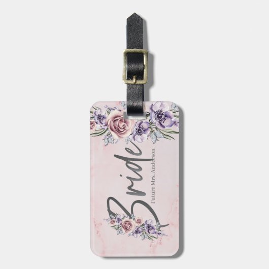 Bride waterverf Floral Specialized roos Marble Bagagelabel (Voorkant verticaal)