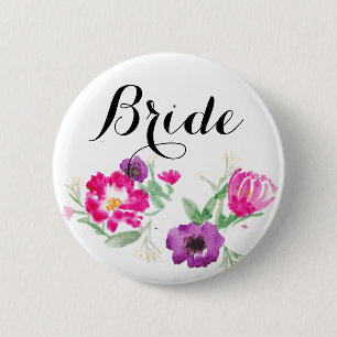 Bride Waterverf Flowers Button