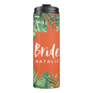 Bride waterverf tropische bladbachelorette thermosbeker