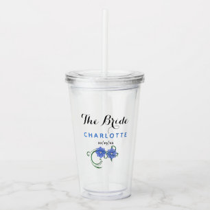 Bride Wedding Blue Flowers  Floral Acryl Drinkbeker