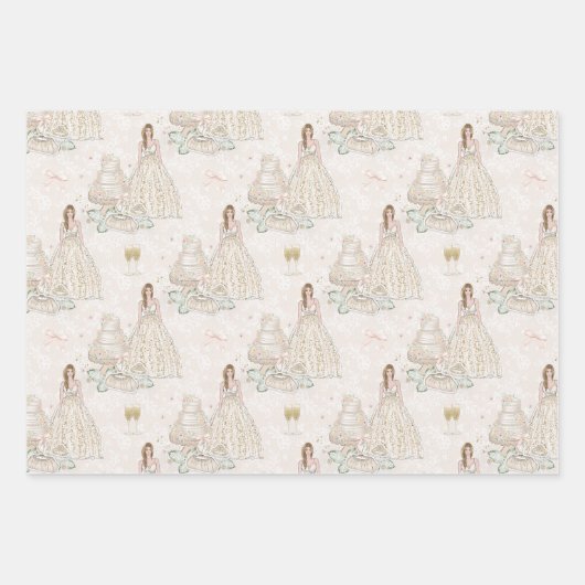 Bride Wedding Cake Gold Glitter Inpakpapier Vel (Voorkant 3)