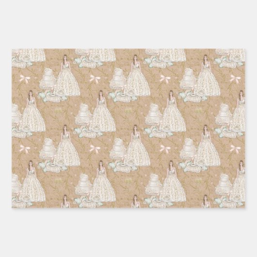 Bride Wedding Cake Gold Glitter Inpakpapier Vel (Voorkant)