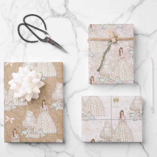 Bride Wedding Cake Gold Glitter Inpakpapier Vel (Voorkant)